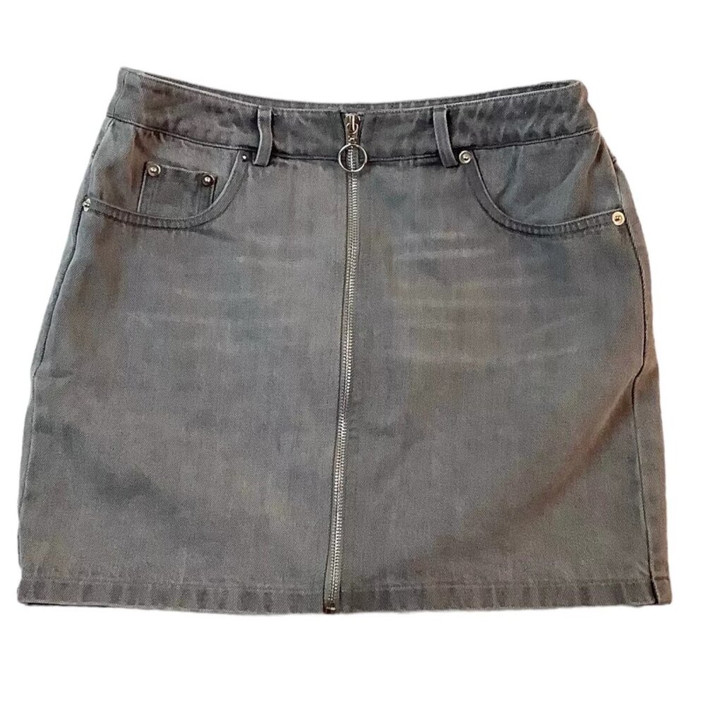 M.N.I Los Angeles Womens Full Zip Mini Skirt Gray Denim Size M 100% Cotton